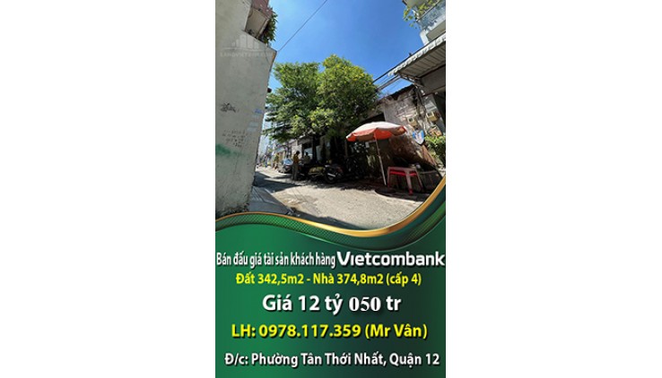 Bán đấu giá tài sản khách hàng Vietcombank, đất 342,5m2, giá 12 tỷ 050tr